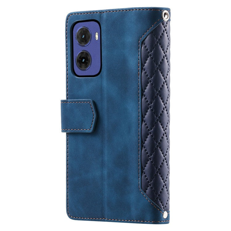 Style 005 For Motorola Moto G05 4G Wallet Case Rhombus Stitching Line PU Leather Phone Cover - Blue