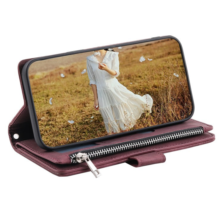 Style 005 For Motorola Moto G05 4G Wallet Case Rhombus Stitching Line PU Leather Phone Cover - Wine Red