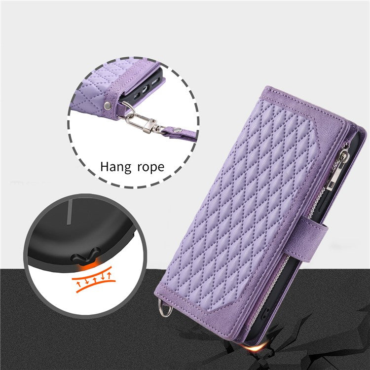 Style 005 For Motorola Moto G05 4G Wallet Case Rhombus Stitching Line PU Leather Phone Cover - Purple