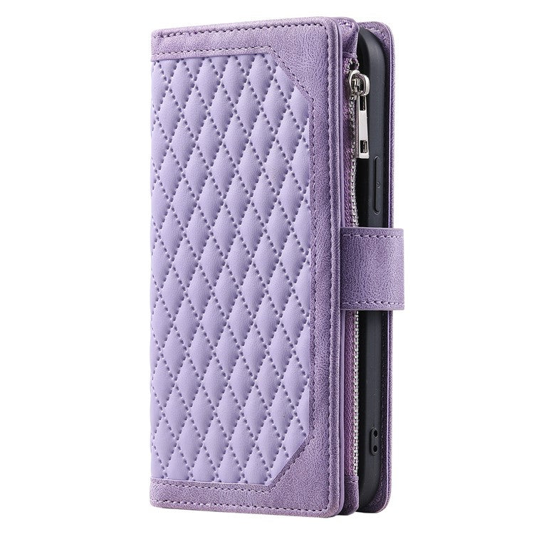 Style 005 For Motorola Moto G05 4G Wallet Case Rhombus Stitching Line PU Leather Phone Cover - Purple