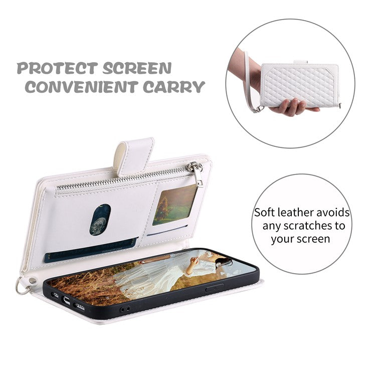 Style 005 For Motorola Moto G05 4G Wallet Case Rhombus Stitching Line PU Leather Phone Cover - White