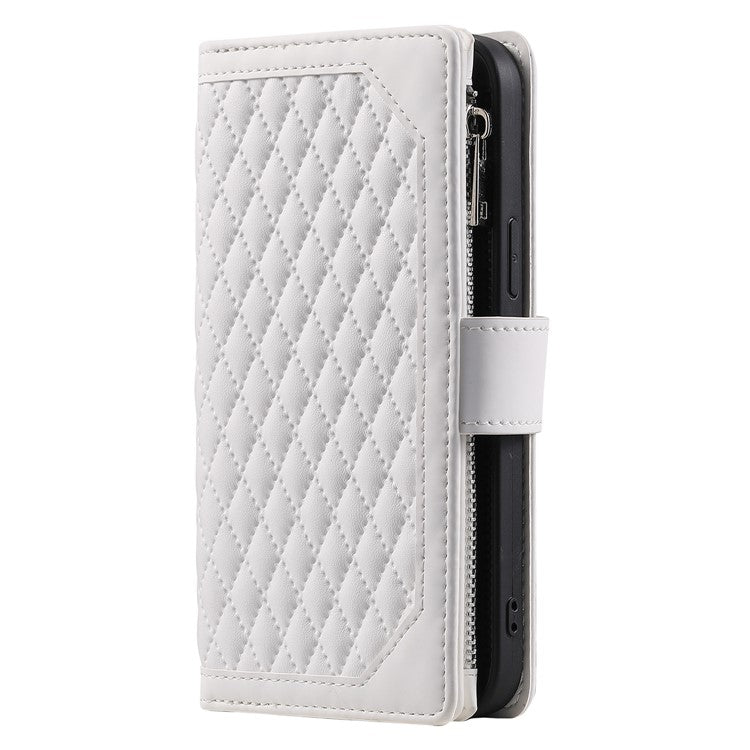 Style 005 For Motorola Moto G05 4G Wallet Case Rhombus Stitching Line PU Leather Phone Cover - White