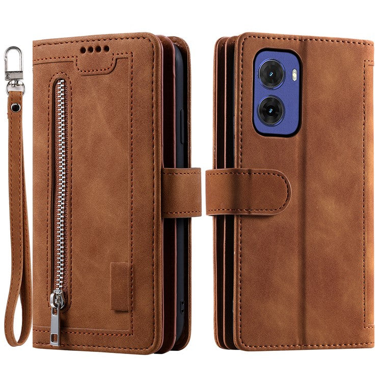 For Motorola Moto G05 4G Case PU Leather Phone Cover with Zipper Wallet 9 Card Slots - Brown