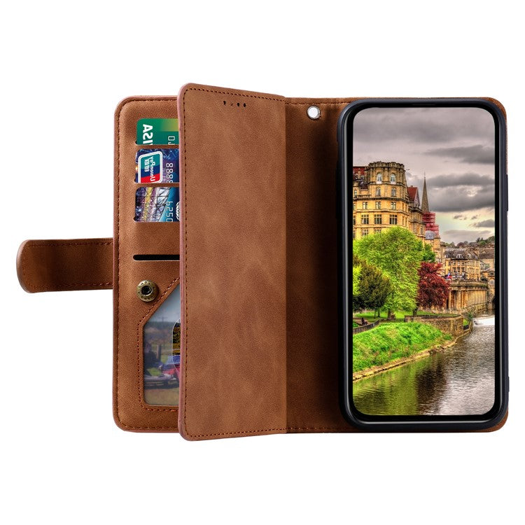 For Motorola Moto G05 4G Case PU Leather Phone Cover with Zipper Wallet 9 Card Slots - Brown