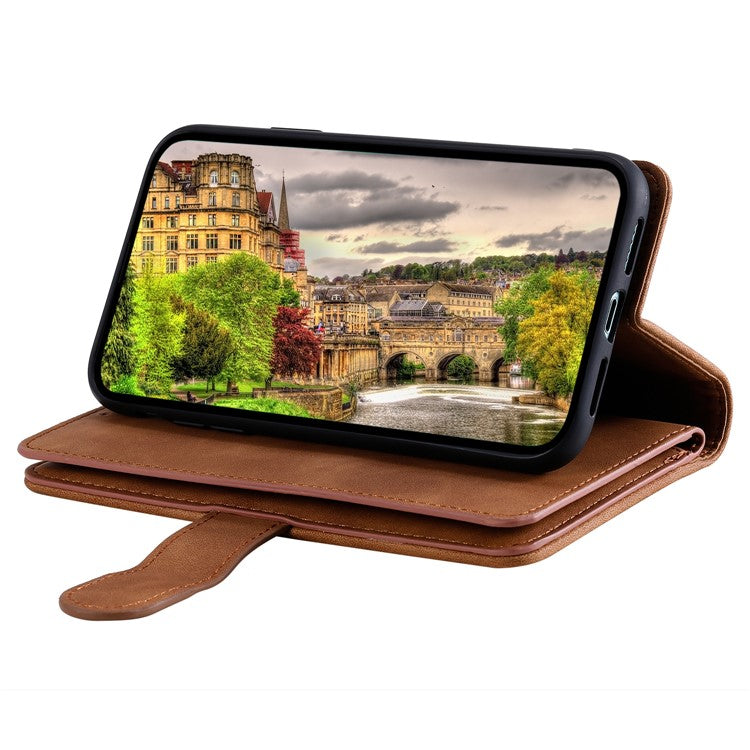 For Motorola Moto G05 4G Case PU Leather Phone Cover with Zipper Wallet 9 Card Slots - Brown