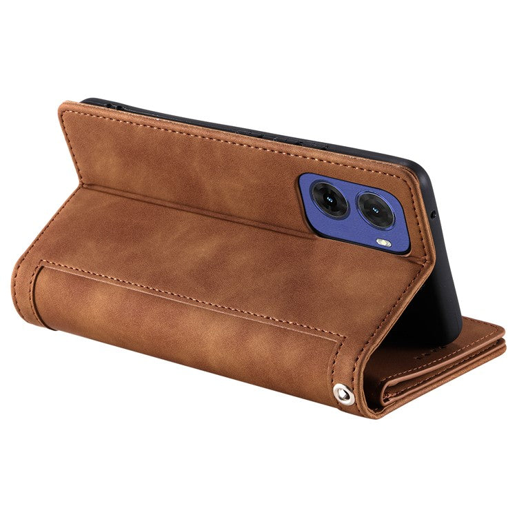 For Motorola Moto G05 4G Case PU Leather Phone Cover with Zipper Wallet 9 Card Slots - Brown
