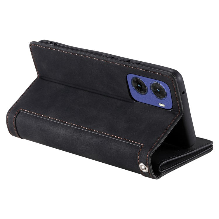 For Motorola Moto G05 4G Case PU Leather Phone Cover with Zipper Wallet 9 Card Slots - Black