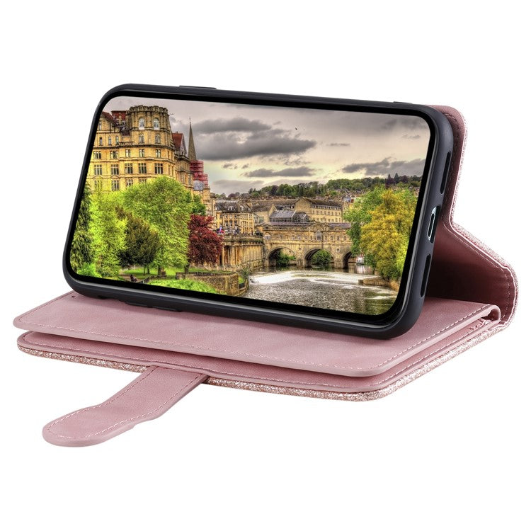 For Motorola Moto G05 4G Case PU Leather Phone Cover with Zipper Wallet 9 Card Slots - Rose Gold