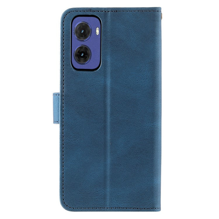 For Motorola Moto G05 4G Leather Case Splicing Stitching Wallet Stand Phone Cover with Strap - Blue