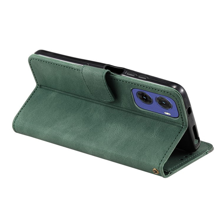 For Motorola Moto G05 4G Leather Case Splicing Stitching Wallet Stand Phone Cover with Strap - Green