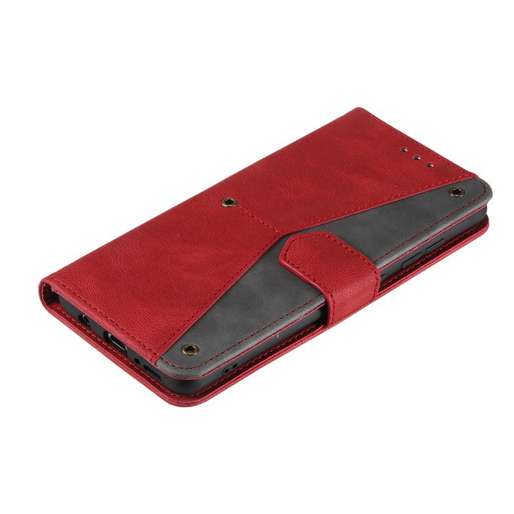 For Motorola Moto G05 4G Leather Case Splicing Stitching Wallet Stand Phone Cover with Strap - Red