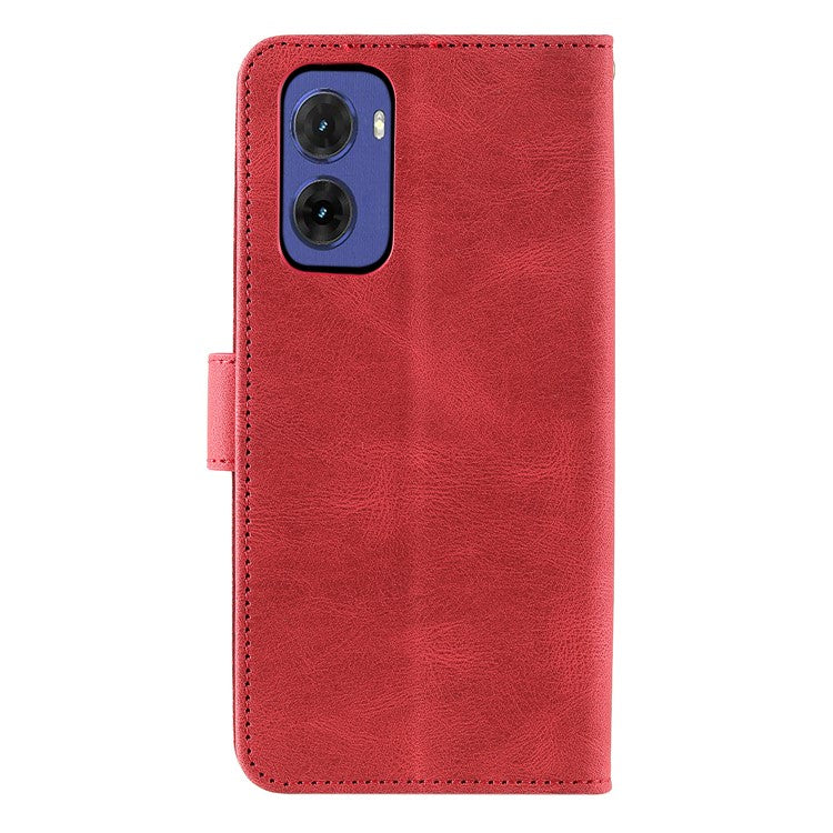 For Motorola Moto G05 4G Leather Case Splicing Stitching Wallet Stand Phone Cover with Strap - Red