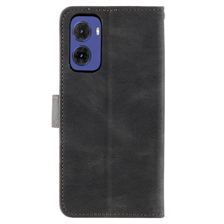 For Motorola Moto G05 4G Leather Case Splicing Stitching Wallet Stand Phone Cover with Strap - Black