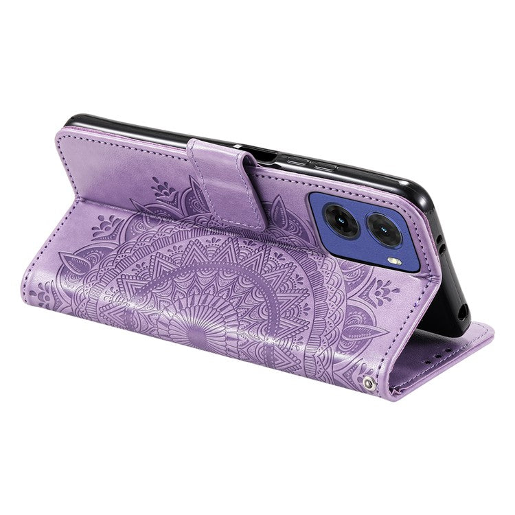 For Motorola Moto G05 4G Case Imprinted Totem PU Leather Wallet Stand Phone Cover - Purple