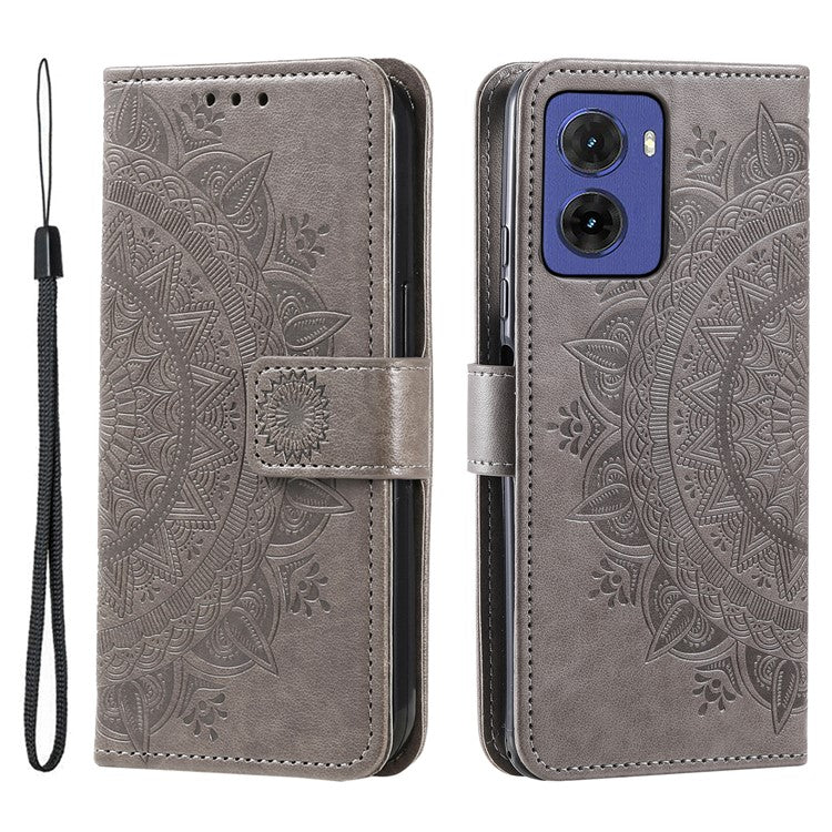 For Motorola Moto G05 4G Case Imprinted Totem PU Leather Wallet Stand Phone Cover - Grey