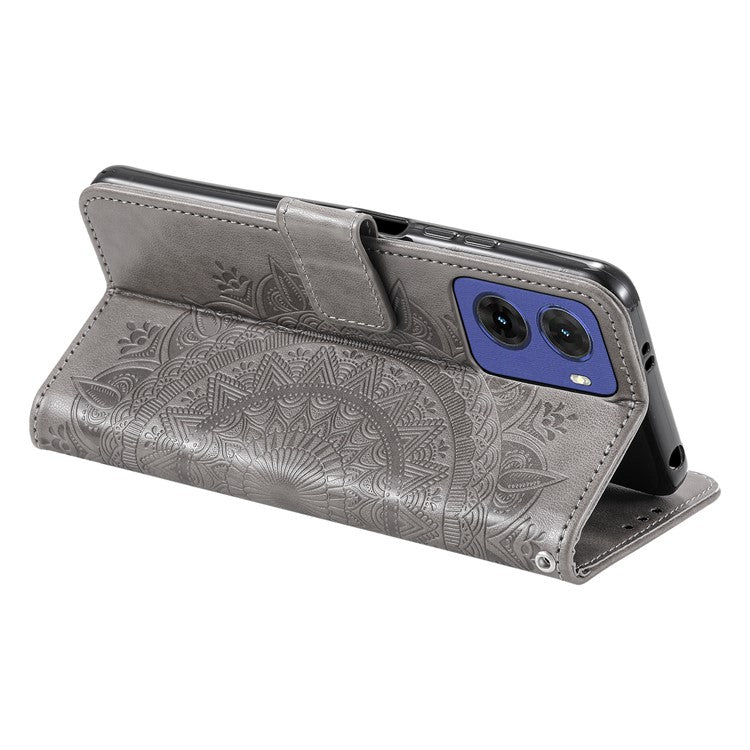 For Motorola Moto G05 4G Case Imprinted Totem PU Leather Wallet Stand Phone Cover - Grey