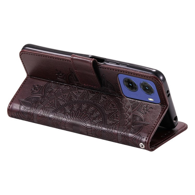 For Motorola Moto G05 4G Case Imprinted Totem PU Leather Wallet Stand Phone Cover - Brown