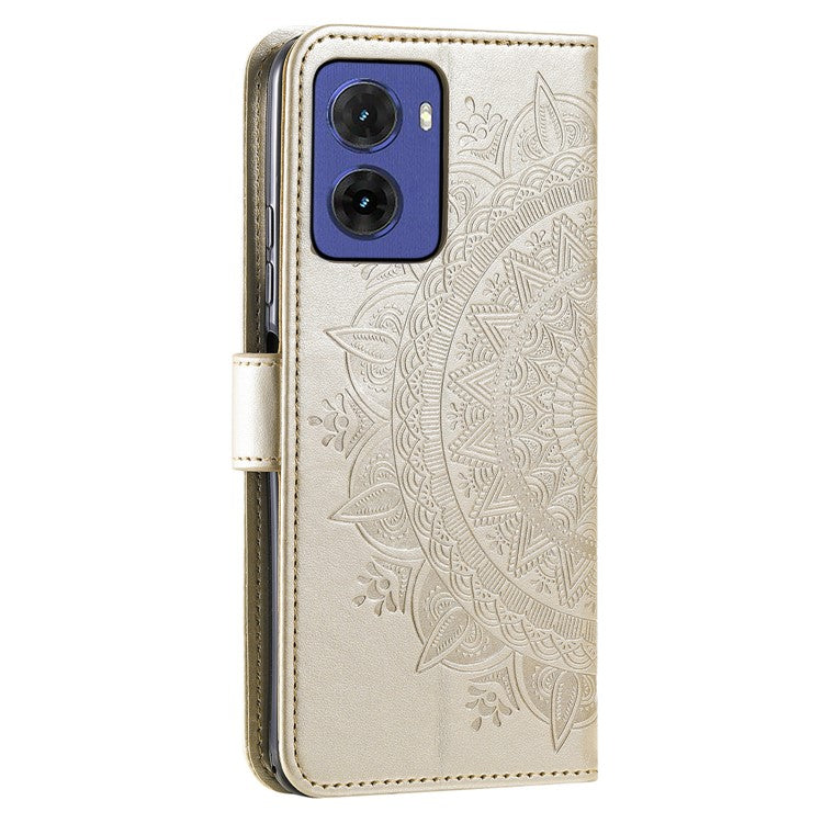For Motorola Moto G05 4G Case Imprinted Totem PU Leather Wallet Stand Phone Cover - Gold
