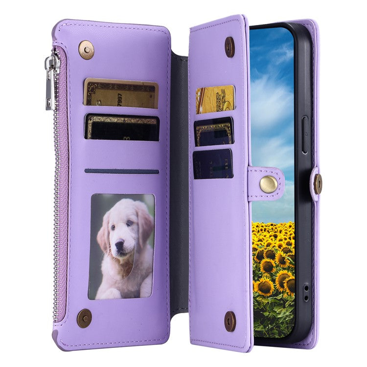 015 Style For Motorola Moto G15 4G Case TPU+PU Leather Wallet Phone Cover with Straps - Purple