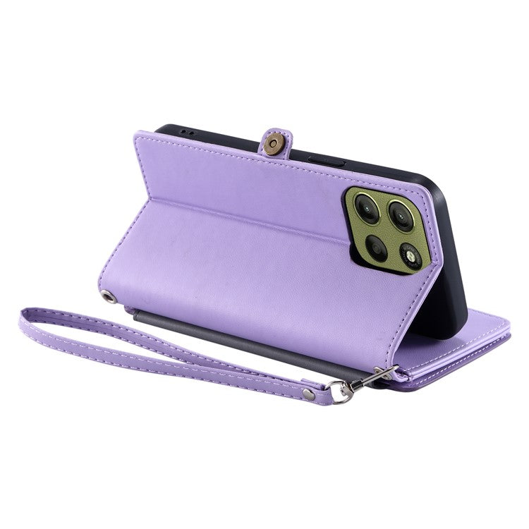 015 Style For Motorola Moto G15 4G Case TPU+PU Leather Wallet Phone Cover with Straps - Purple