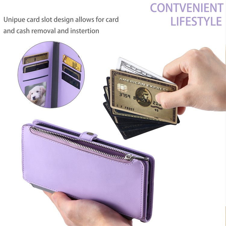 015 Style For Motorola Moto G15 4G Case TPU+PU Leather Wallet Phone Cover with Straps - Purple