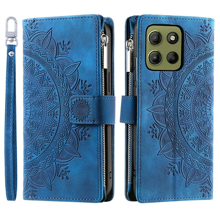 Style 006 For Motorola Moto G15 4G Wallet Case PU Leather Phone Cover Mandala Flower Pattern - Blue