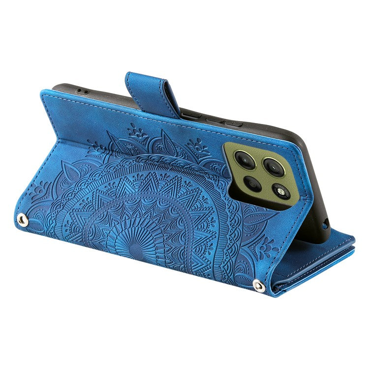 Style 006 For Motorola Moto G15 4G Wallet Case PU Leather Phone Cover Mandala Flower Pattern - Blue