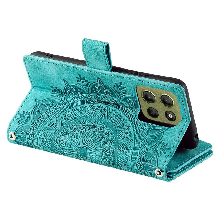 Style 006 For Motorola Moto G15 4G Wallet Case PU Leather Phone Cover Mandala Flower Pattern - Mint Green