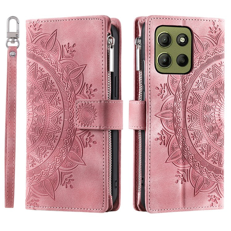Style 006 For Motorola Moto G15 4G Wallet Case PU Leather Phone Cover Mandala Flower Pattern - Rose Gold