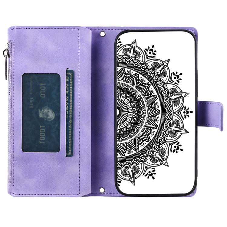 Style 006 For Motorola Moto G15 4G Wallet Case PU Leather Phone Cover Mandala Flower Pattern - Purple