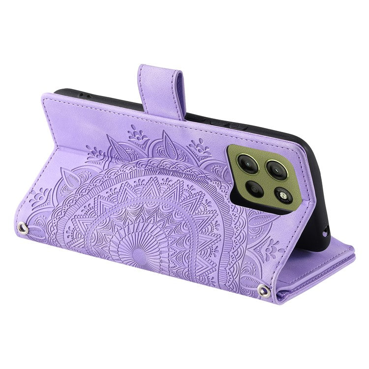 Style 006 For Motorola Moto G15 4G Wallet Case PU Leather Phone Cover Mandala Flower Pattern - Purple