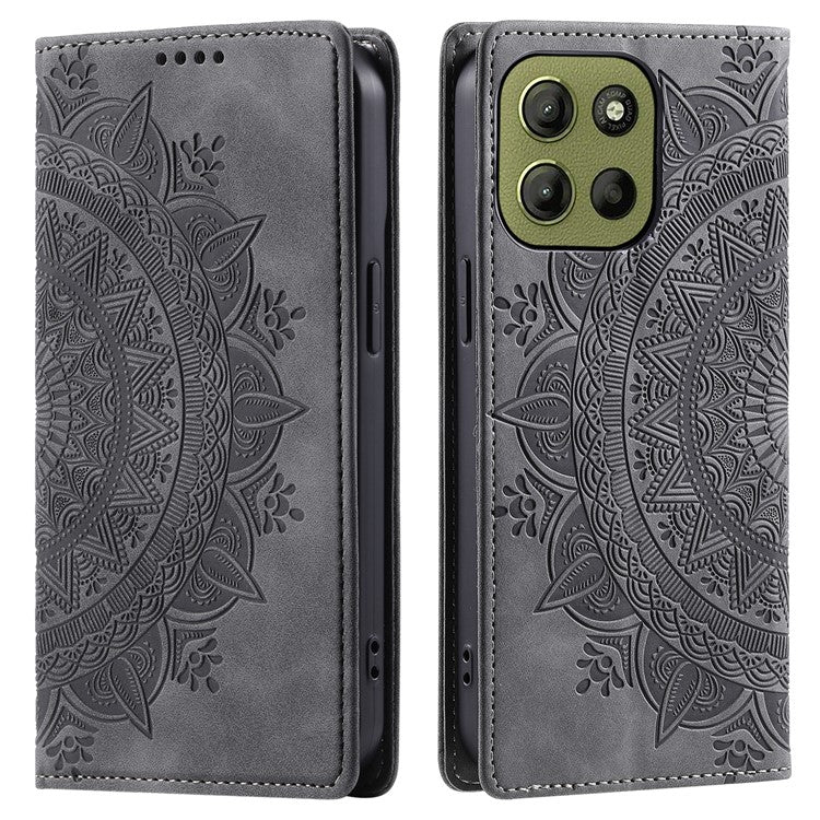 Style-010 For Motorola Moto G15 4G Case Magnetic Closing Leather Phone Cover Pattern Imprinted - Grey