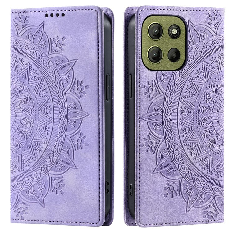 Style-010 For Motorola Moto G15 4G Case Magnetic Closing Leather Phone Cover Pattern Imprinted - Purple