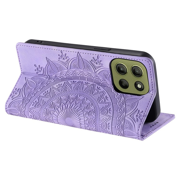 Style-010 For Motorola Moto G15 4G Case Magnetic Closing Leather Phone Cover Pattern Imprinted - Purple