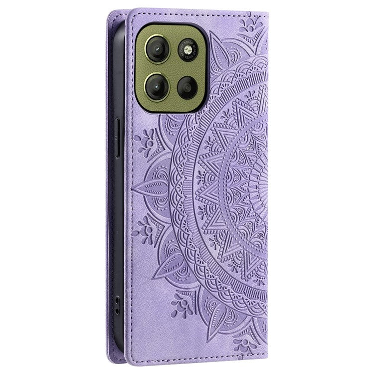 Style-010 For Motorola Moto G15 4G Case Magnetic Closing Leather Phone Cover Pattern Imprinted - Purple