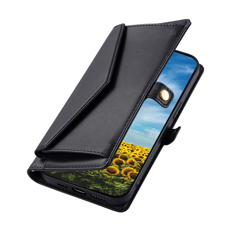For Motorola Moto G15 4G Leather Case Wallet Stand Phone Cover with Straps - Black