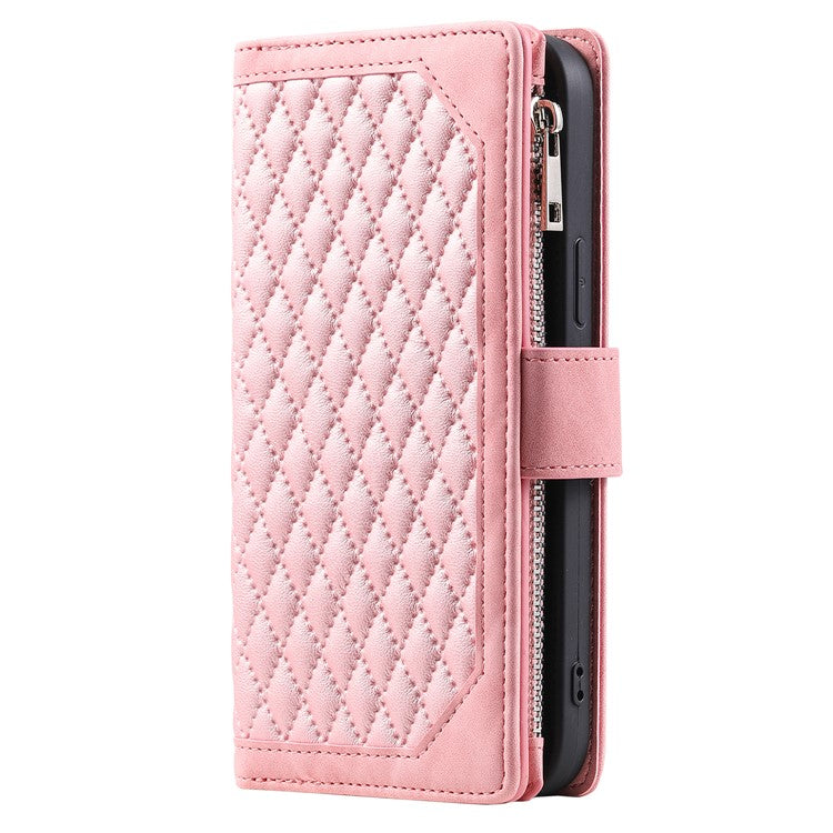 Style 005 For Motorola Moto G15 4G Wallet Case Rhombus Stitching Line PU Leather Phone Cover - Rose Gold