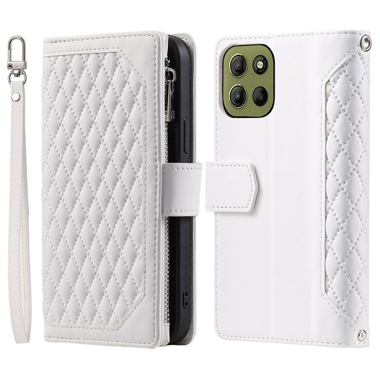 Style 005 For Motorola Moto G15 4G Wallet Case Rhombus Stitching Line PU Leather Phone Cover - White