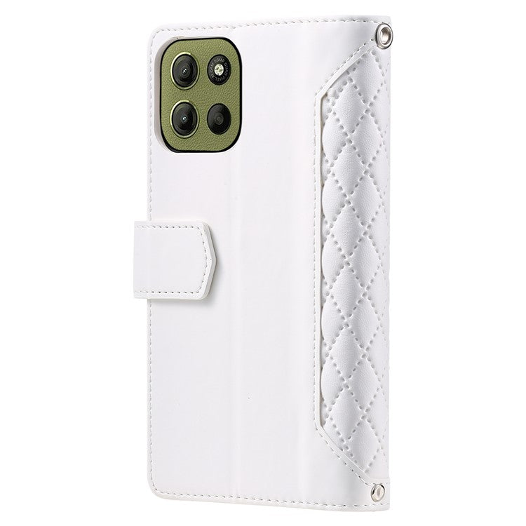 Style 005 For Motorola Moto G15 4G Wallet Case Rhombus Stitching Line PU Leather Phone Cover - White