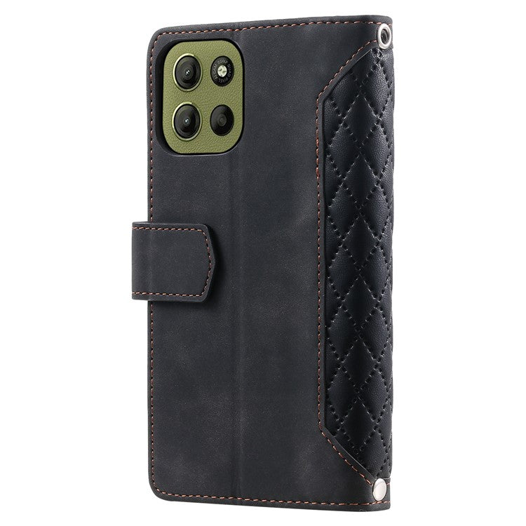 Style 005 For Motorola Moto G15 4G Wallet Case Rhombus Stitching Line PU Leather Phone Cover - Black