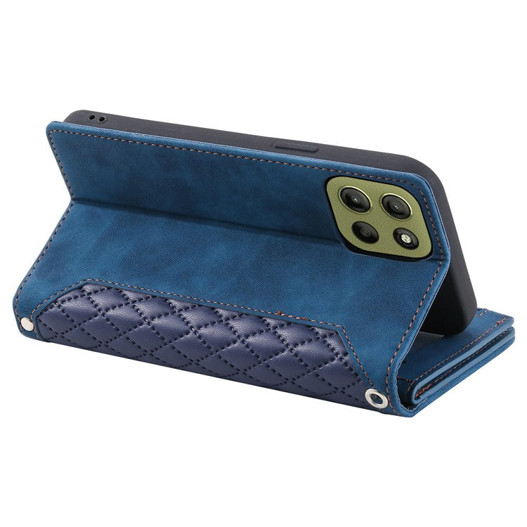 Style 005 For Motorola Moto G15 4G Wallet Case Rhombus Stitching Line PU Leather Phone Cover - Blue