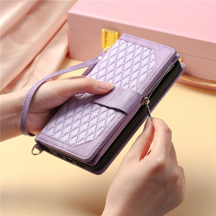 Style 005 For Motorola Moto G15 4G Wallet Case Rhombus Stitching Line PU Leather Phone Cover - Purple