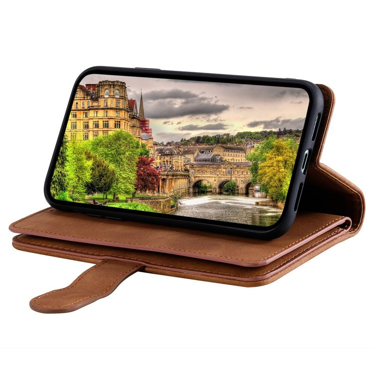 For Motorola Moto G15 4G Case PU Leather Phone Cover with Zipper Wallet 9 Card Slots - Brown