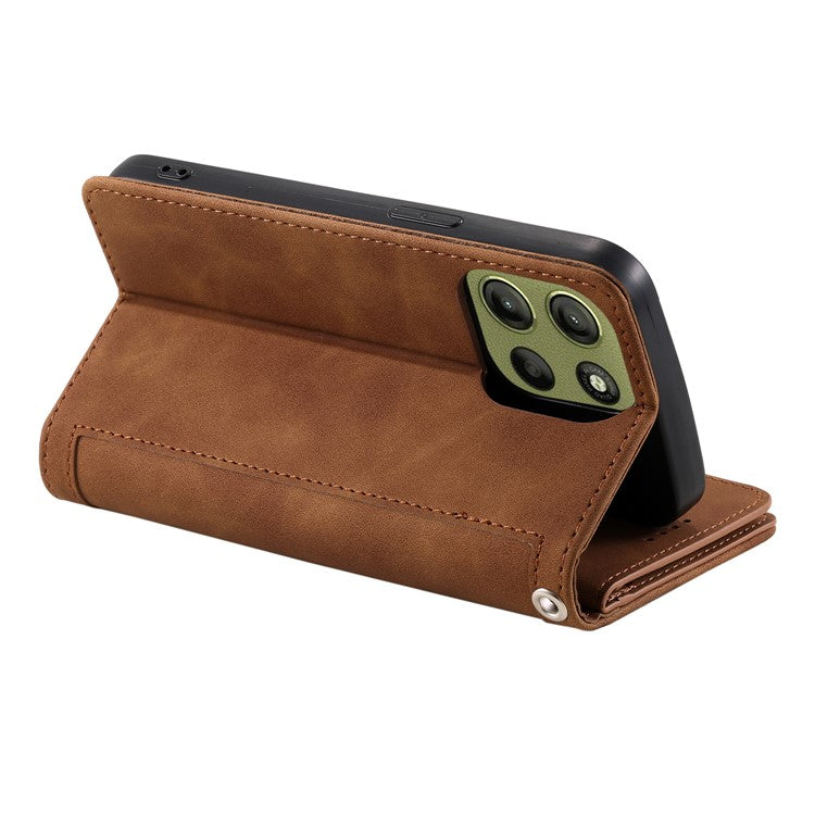 For Motorola Moto G15 4G Case PU Leather Phone Cover with Zipper Wallet 9 Card Slots - Brown