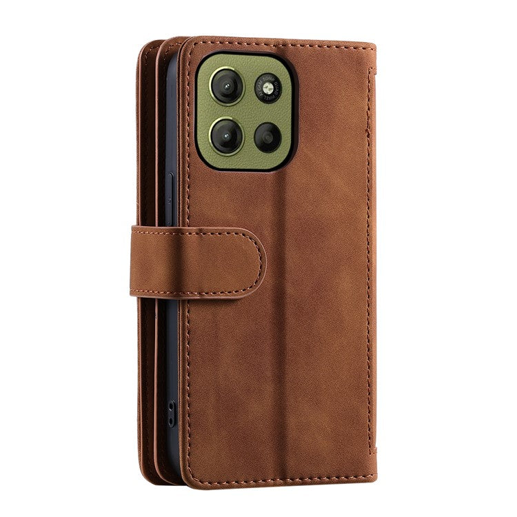 For Motorola Moto G15 4G Case PU Leather Phone Cover with Zipper Wallet 9 Card Slots - Brown