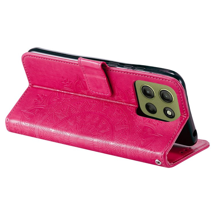 For Motorola Moto G15 4G Case Imprinted Totem PU Leather Wallet Stand Phone Cover - Rose