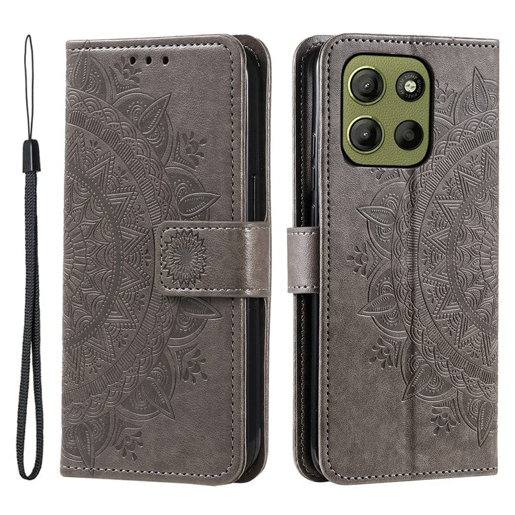 For Motorola Moto G15 4G Case Imprinted Totem PU Leather Wallet Stand Phone Cover - Grey