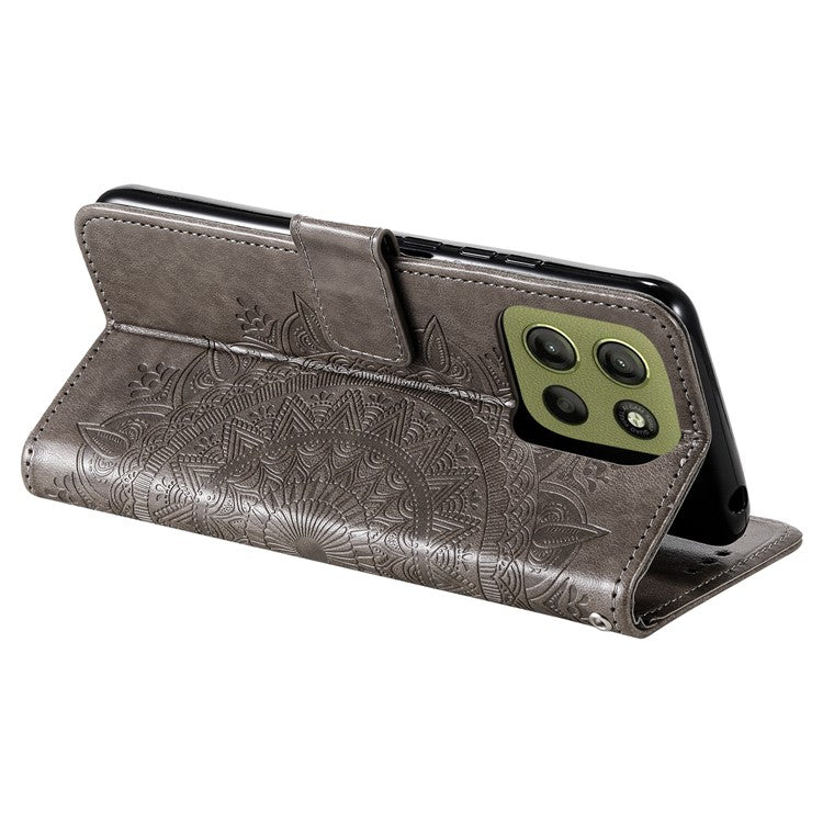 For Motorola Moto G15 4G Case Imprinted Totem PU Leather Wallet Stand Phone Cover - Grey