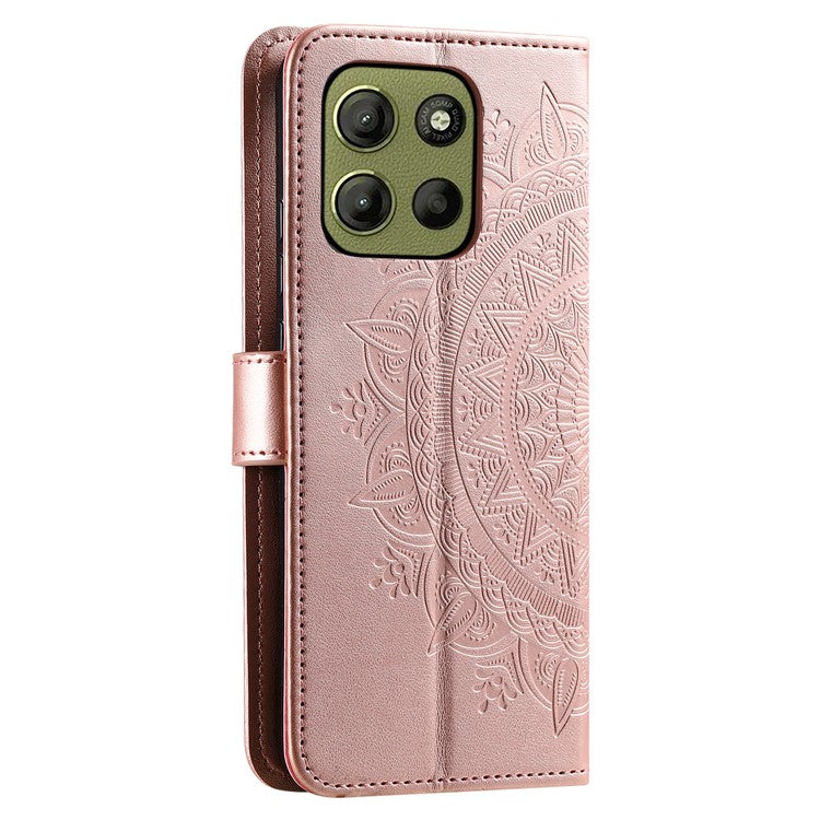 For Motorola Moto G15 4G Case Imprinted Totem PU Leather Wallet Stand Phone Cover - Rose Gold