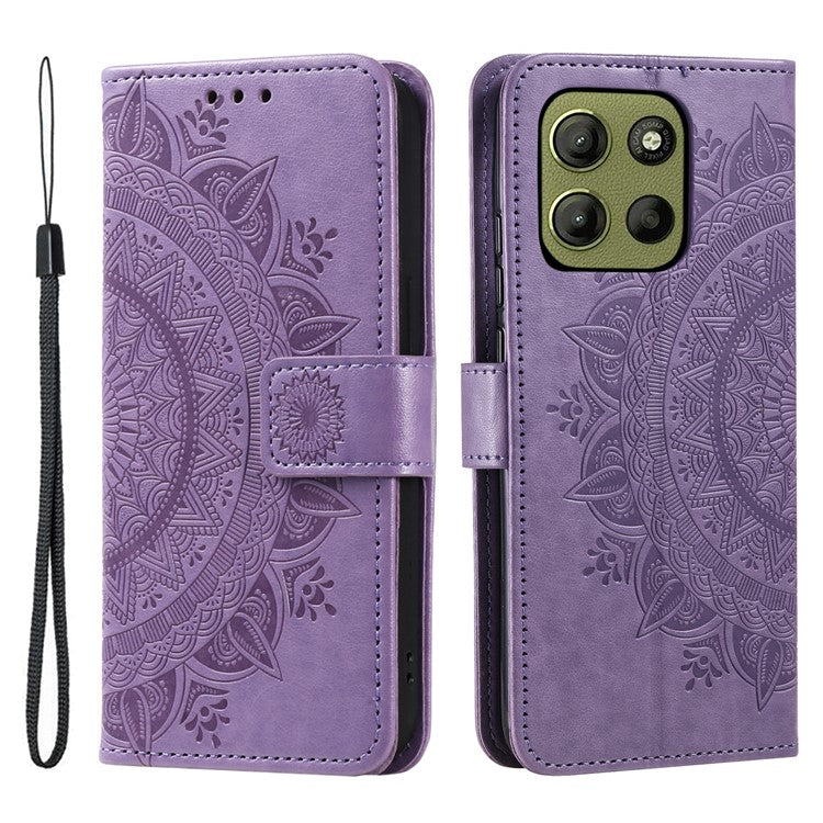 For Motorola Moto G15 4G Case Imprinted Totem PU Leather Wallet Stand Phone Cover - Purple
